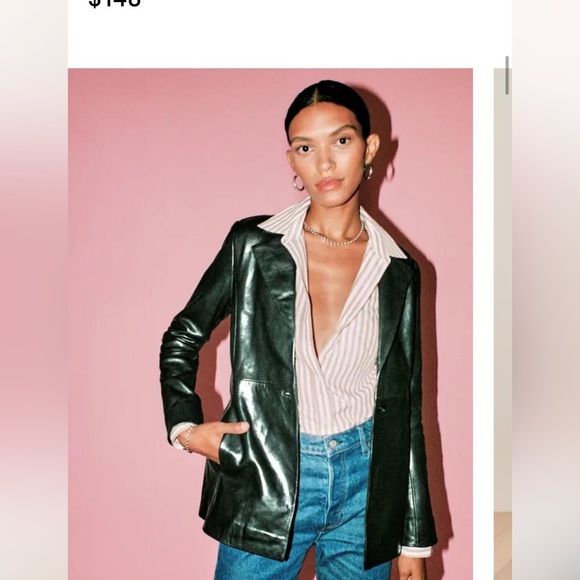 Reformation - Veda - Black REAL Leather Blazer - Picture 4 of 6